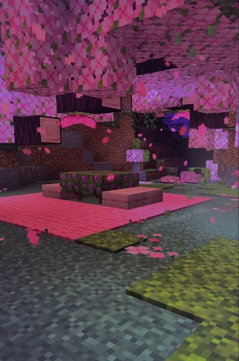 Minecraft Cherry Blossom Tree Aesthetic, Minecraft Sakura Biome, Cherry Biome Builds, Cherry Blossom Biome House, Minecraft Cherry Blossom Treehouse, Minecraft Sakura Tree, Pink Minecraft Aesthetic, Minecraft Sakura House, Sakura House