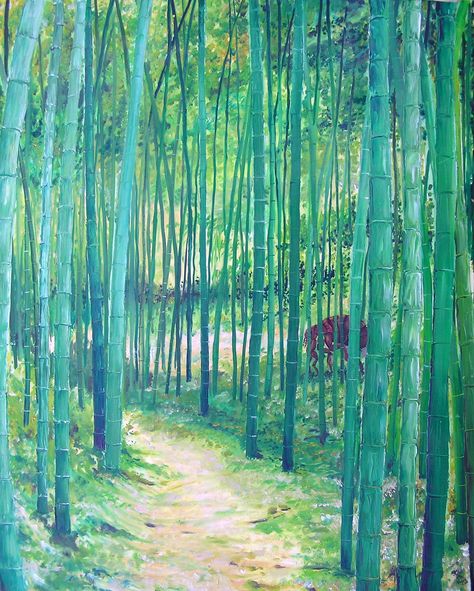 Bamboo forest and giant flea acrylic Bamboo Forest Painting, Bamboo Forest Drawing, Bamboo Forest Illustration, Bamboo Illustration, Bamboo Art Painting, Bamboo Drawing, Tet Decoration, Zen Office, Bamboo Wallpaper