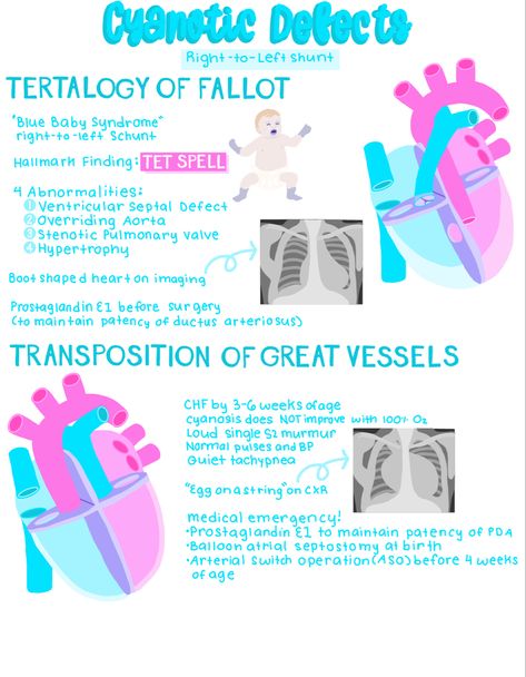 Cyanotic Heart Defects, Pediatric Cardiac Nursing Congenital Heart Defect, Pediatric Heart Defects Nursing, Congenital Heart Defect Nursing, Medical Study Notes, Nicu Nurse Education, Pediatric Nursing Study, Peds Nursing, Nursing School Prep