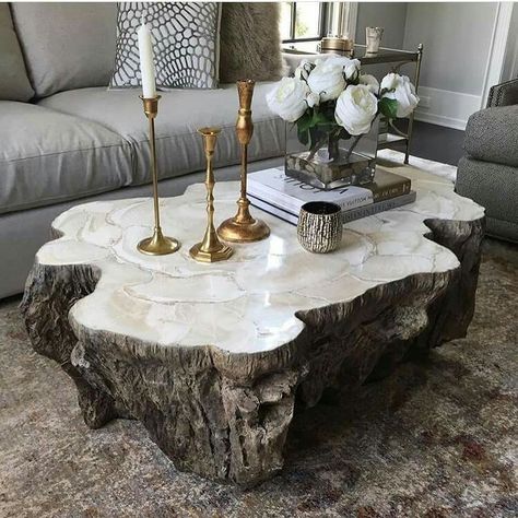 Our Chloe Fossilized Clam Stone Coffee Table #palecek : @highfashionhome Couch Coffee Table, Tree Trunk Table, Meja Sofa, Trunk Table, Resin Table, A Living Room, Decorating Coffee Tables, Cheap Home Decor, Decoration Table