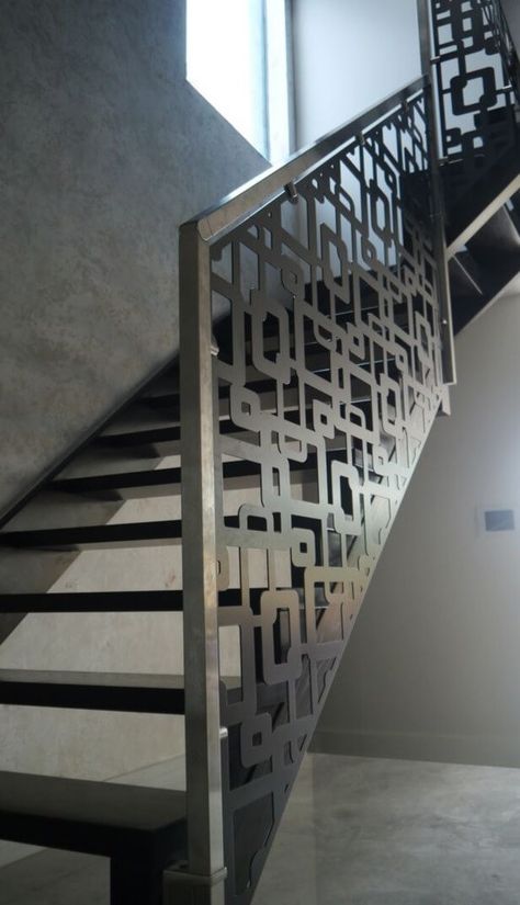 50 Modern Stair Grill Design Ideas - Engineering Discoveries Stainless Furniture, Kitchen Counter Design, درابزين السلم, Stairs Railing, Gypsum Ceiling Design, Modern Stair Railing, Staircase Railing, Staircase Railing Design, Laser Cut Screens