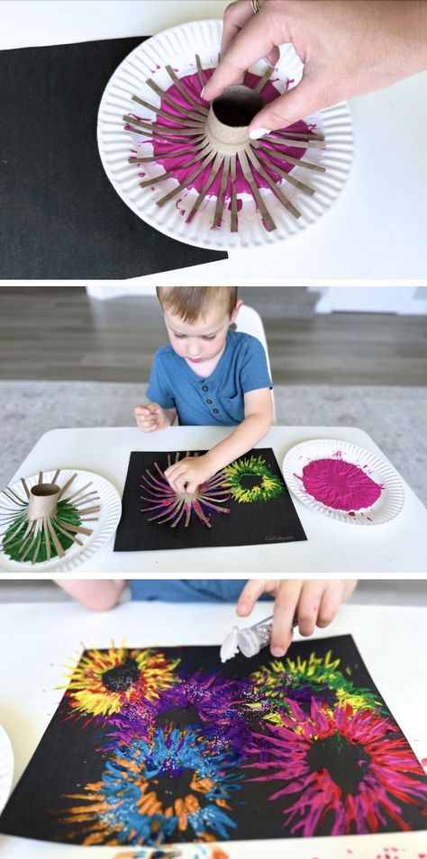 Toddler Firework Craft, Firework Painting For Kids, Firework Activities For Kids, Firework Art For Kids, Fireworks Activities, Painted Fireworks, Firework Craft, Fireworks Craft For Kids, Festival Crafts