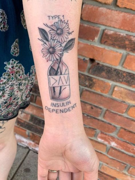 Insulin Vial Tattoo, Vial Tattoo, Capricorn Mermaid Tattoo, T1d Tattoo, Medical Alert Tattoo, Cuff Tattoo, Matching Best Friend Tattoos, Sharpie Tattoos, Health Tattoo