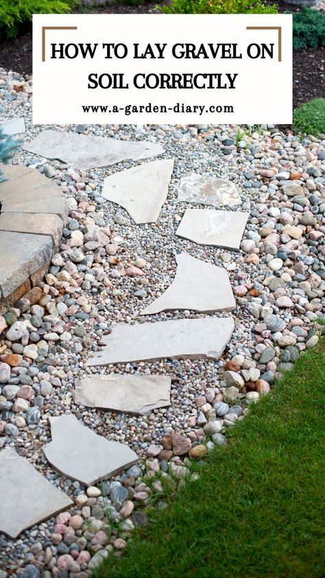 Laying gravel on soil? Follow this ultimate guide to make sure you get it right! From clearing the area to creating a solid base, we'll walk you through the entire process so you can achieve a stable, level gravel surface that looks great and stands the test of time. Avoid the pitfalls of poorly laid gravel, and transform your outdoor space with this essential how-to. Perfect for patios, walkways, and driveways, this method ensures your gravel stays in place for years. Garden Path Ideas Stepping Stones And Gravel, How To Create A Gravel Walkway, Using Gravel In Landscaping, Crushed Gravel Walkway, Gravel Pathways In Garden, Gravel Pathway Ideas, Gravel Garden Ideas, Slate Walkway, Crushed Gravel