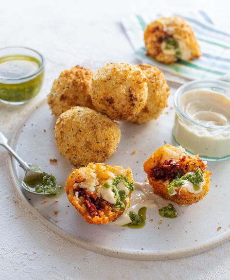 Bored of Lunch Air Fryer 'Nduja-Stuffed Arancini Balls | Easy Snack Arancini Balls, Arancini Recipe, How To Cook Chorizo, Harissa Chicken, Dinner Party Recipes, Air Fryer Healthy, Balls Recipe, Latest Recipe, Inspired Recipes