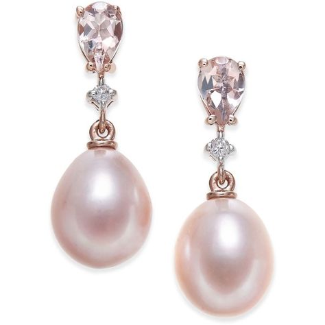 Pink Cultured Freshwater Pearl (8-1/2mm), Morganite (3/4 ct. t.w.) and... (715 BAM) ❤ liked on Polyvore featuring jewelry, earrings, rose gold, freshwater pearl earrings, diamond accent earrings, freshwater pearl drop earrings, pink earrings and pink drop earrings 14k Rose Gold Jewelry, Rose Gold Drop Earrings, Pink Pearl Earrings, Freshwater Pearls Earrings, Rose Gold Jewelry, Pink Earrings, Pink Pearl, Rose Earrings, Gold Drop Earrings