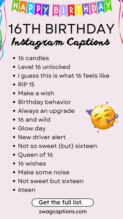 16th Birthday Instagram Captions to Copy Paste Sixteenth Birthday Captions, 16th Birthday Captions Instagram, Sweet 16 Captions For Instagram, 16 Birthday Captions, 16th Birthday Captions, It's My Birthday Instagram Story, It's My Birthday Instagram, Birthday Instagram Captions, Birthday Captions For Myself