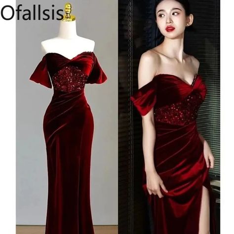 Just found this amazing item on AliExpress. Check it out! C$78.27 20％ Off | Ofallsis High End Fish Tail Cocktail Party Dress Bridal Wine Red Engagement 2023 New Sexy Vintage Sequin Banquet Evening Dresses Velure Dress, Red Engagement Dress, Sheath Prom Dress, Velvet Evening Gown, Velvet Evening Dress, Xxxl Dress, Prom Dress Ideas, Engagement Dress, Dress Bride