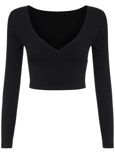 Black Deep V Neck Crop Sweater Deep V Neck Crop Top, Black V Neck Top, Black V Neck Long Sleeve, V Necks, Obx Dr, Dr Wardrobe, V Neck Crop Top, Women Sweaters, Black Long Sleeve Top