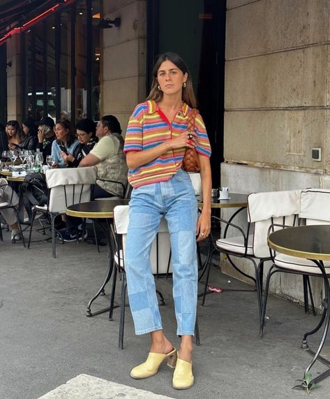 Portugese Girl Style, Portuguese Outfit Women, Vicmontanari Style, Lisbon Portugal Street Style, Vic Montanari Outfits, Spring In Spain Outfits, Colourful Work Outfits Women, Portuguese Fashion Street Styles, Portuguese Street Style