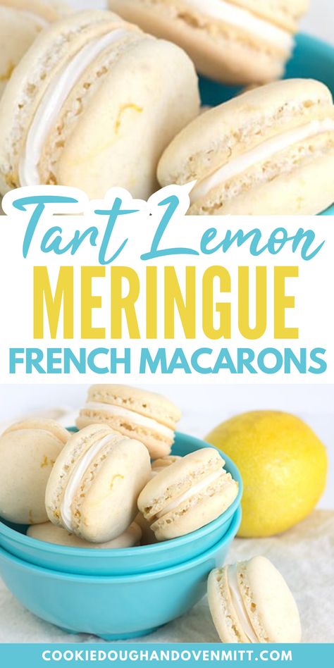 You need to try these Tart Lemon Meringue French Macarons. The tangy lemon curd filling in these macarons complements the sweetness of the meringue cookie and frosting, adding a burst of flavor. To enhance the presentation, a touch of lemon zest was added to the top of each cookie, although it may not have significantly impacted the taste. Lemon Meringue Macarons, Lemon Meringue Cookies, Meringue Cookie, Curd Filling, Decadent Chocolate Desserts, Macaron Flavors, Lemon Curd Filling, Ballet Party, Chewy Peanut Butter Cookies