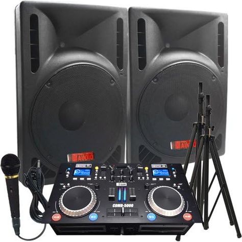 Adkins Professional Audio The Ultimate DJ System - 2400 WATTS! Perfect for Weddings or School Dances - Connect Your Laptop, iPod via Bluetooth! - 15" Powered Speakers Mixer Dj, Dj Speakers, Audio Studio, Dj System, Dj Setup, Beautiful Outdoor Spaces, Professional Audio, Speaker Stands, Powered Speakers