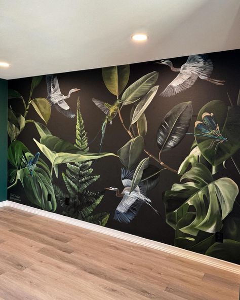 #botanicalmural on Instagram | Hashtags Dallas Murals, Botanical Mural, Paint A Mural, Dark Botanical, Nursery Mural, My Nephew, Botanical Art, My Sister, My Images