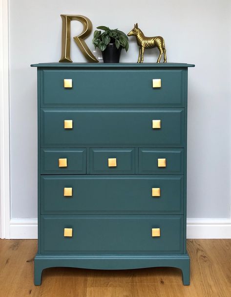 Painted Tallboy, Chest Drawer Decor Ideas Bedroom, Chest Drawer Decor Ideas, Painted Tallboy Chest Of Drawers, Drawer Decor Ideas, Tall Boy Drawers, Chest Of Drawers Upcycle, Dunelm Chest Of Drawers, Stag Furniture