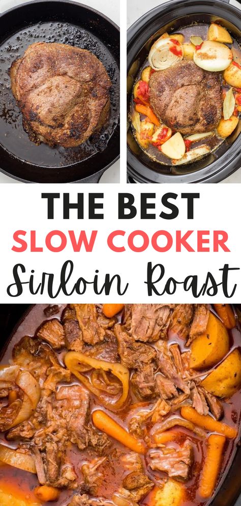 Experience melt-in-your-mouth tenderness with our Crockpot sirloin roast recipe! This easy slow cooker beef tip recipe is perfect for busy days, you'll achieve fork-tender results with minimal effort. Try our flavorful slow cooker beef tip sirloin roast with a luscious steak & gravy twist. The rich and savory flavors of this slow cooker sirloin tip recipe will impress your family and friends, so try it now & Elevate your comfort food game Sirloin Tip Slow Cooker, Tip Sirloin Roast Recipes Crock Pot, Beef Top Sirloin Roast Crockpot, Slow Cook Sirloin Tip Roast, Crock Pot Sirloin Roast, Steak Roast Crockpot, Crockpot Sirloin Tip Steak, Beef Sirloin Roast Recipes Crock Pot, Crockpot Sirloin Roast Recipes