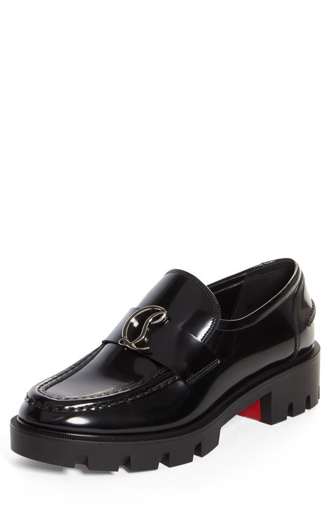 Christian Louboutin CL Loafer available at #Nordstrom Louboutin Loafers, Christian Louboutin Loafers, Patent Loafers, Loafer Women, Red Bottom, Red Bottoms, Lug Sole, Clothes Style, Loafers For Women