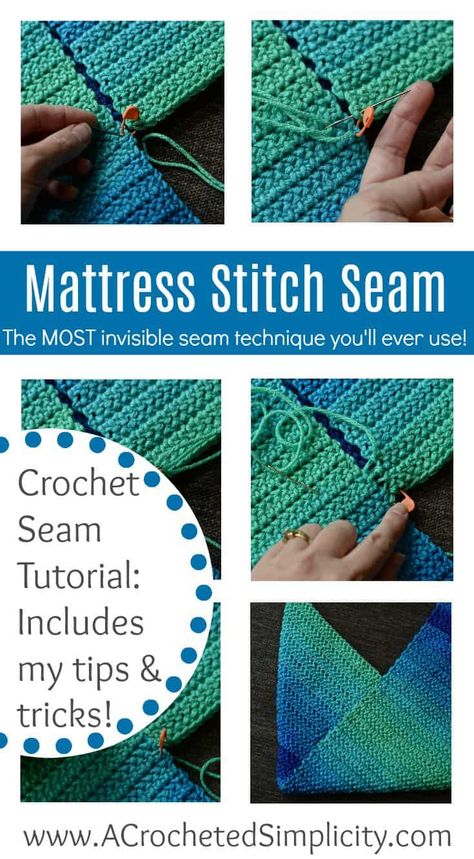 Learn How to Sew a Mattress Stitch Crochet Seam with this easy step-by-step photo tutorial. #crochetmattressstitchseam #crochetmattessstitch #mattressstitchcrochetseam #mattressstitchcrochet #howtocrochetmattressstitch #crochettechnique #easycrochetseam #invisiblecrochetseam #crochetseams #crochetseaming #mostinvisblecrochetseam #mattressstitch #knittingseam #seamcrochetpieces #seamknitpieces #flatseam #flattestseam #flattestcrochetseam Mattress Stitch, Crochet Stitches Tutorial, Crochet Instructions, Crochet Stitches Patterns, Sew In, Sewing Projects For Beginners, Crochet Squares, Sewing For Beginners, Filet Crochet