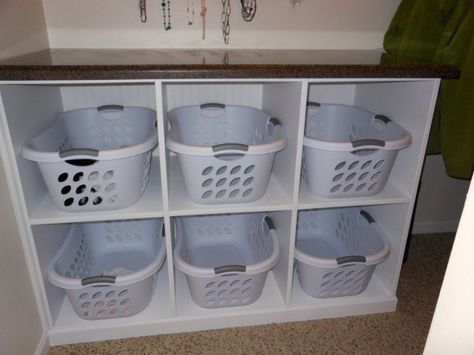 Laundry Basket Storage, Small Laundry Room Organization, Room Storage Diy, Laundry Sorter, Farmhouse Laundry Room, Laundry Area, Laundry Baskets, Diy Stairs, Diy Laundry