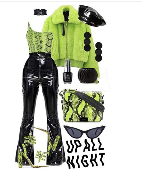 Neon Green Aesthetic Outfit, Neon Green Outfit, Neon Green Outfits, Neon Green Fashion, Neon Goth, Chic Black Outfits, Preformance Outfits, Boujee Outfits, I Love Me