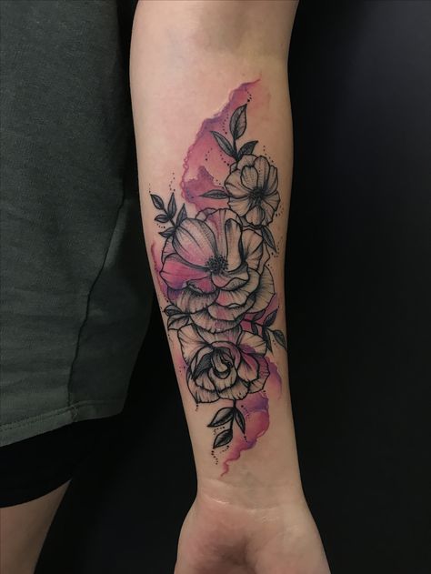 Adding Color To Black Tattoo, Lil Tattoos, Watercolor Tattoo Sleeve, Black Flowers Tattoo, Leg Sleeve Tattoo, Food Groups, Tattoo Cover, Leg Tattoo, Tattoo Cover-up