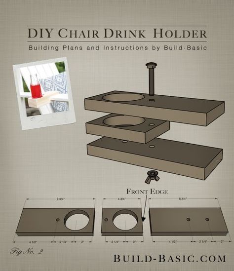 Build a DIY Chair Drink Holder - Building Plans by @BuildBasic www.build-basic.com --- 15 minutes and $3 -- adjustable to fit chairs, deck railing, etc #deckbuildingplans Drink Holder Diy, Outdoor Drink Holder, Adirondack Chairs Diy, Deck Building Plans, Adirondack Chair Plans, Woodworking Chair, Deck Railing, Diy Deck, Diy Cups