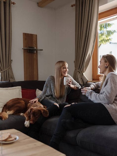 Women chatting on couch by Milles Studio for Stocksy United Dog On Couch, Group Poses, Family Picture Poses, My Relationship, Sitting Poses, Friends Laughing, Perspective On Life, Dance Routines, People Sitting