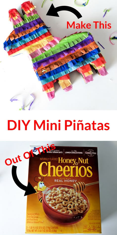 Make Mini Pinatas out of cereal boxes with your Cricut Maker in less than 30 minutes! The perfect craft for Cinco De Mayo! Pinata Diy, Diy Paper Art, Honey Nut Cheerios, Mini Tacos, Mini Pinatas, Diy Pinata, Mexican Party Theme, Mexican Christmas, Cereal Boxes