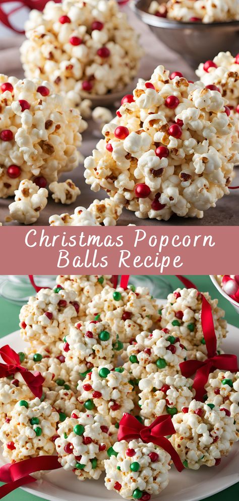 Christmas Popcorn Balls Recipe | Cheff Recipes Smore Popcorn Balls, Colored Popcorn Balls, Xmas Popcorn Balls, Snow Man Poop Recipe, Popcorn Balls Recipe Easy Halloween, Christmas Popcorn Balls Recipe, Diy Christmas Popcorn Garland, Diy Popcorn Balls, Pomander Balls Christmas