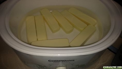 Fanleaf's Cannabutter from fresh frozen trim | 420 Magazine ® Canna Butter Recipe Crock Pot, Cannibis Recipes, Make Butter, Infused Butter, Butter Crock, Butter Recipe, Mexican Recipes, Hard Time, Stick Of Butter