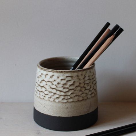 Dark clay brush holder, Pencil holder, Stoneware planter Brush Holder Clay, Clay Brush Holder, Clay Pencil Holder, Pottery Brush Holder, Wheel Thrown Toothbrush Holder, Sgraffito Pinch Pot, Handmade Ceramic Tumbler, Ceramic Bell, Clay Planters