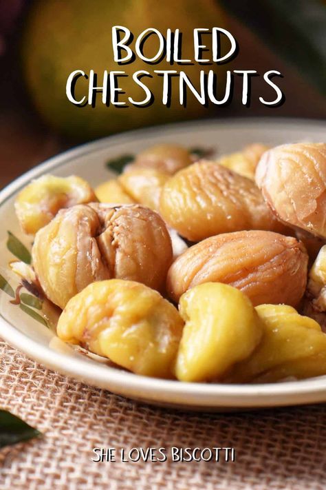 Just 5 easy steps for boiled chestnuts. Then you can use them to make in either sweet or savory dishes like stuffing. #boiledchestnuts How To Cook Chestnuts Recipe, Chestnuts Recipes, Cooking Chestnuts, Holiday Candies, Turkey Dressing, Chestnut Stuffing, Fancy Foods, Chestnut Recipes, Chestnuts Roasting