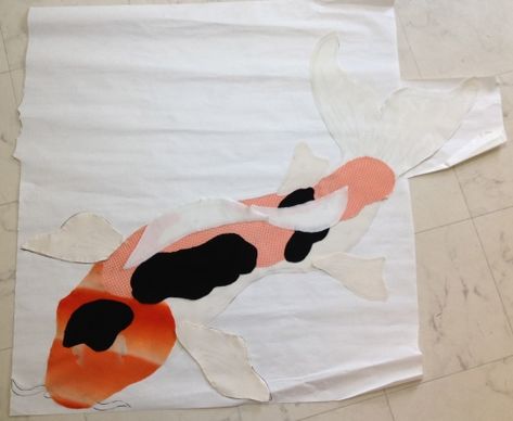 The ASIJ Quilt…Carpe Triem – Tokyo Jinja School In Japan, Gala Fundraiser, Japanese Quilt Patterns, Fish Outline, Orange Koi, Koi Fish Drawing, Japanese Theme, Fish Quilt, Fish Drawing