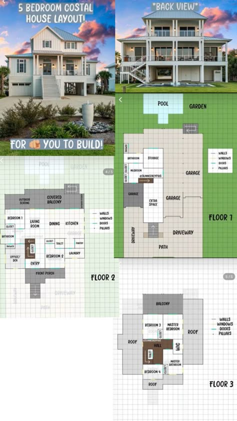 Bloxburg Costal Home Layout, Coastal Floor Plans, Beach House Layout, Small Apartment Floor Plans, Bloxburg Home, Bloxburg City, Bloxburg Beach House, Beach House Room, Bloxburg Builds