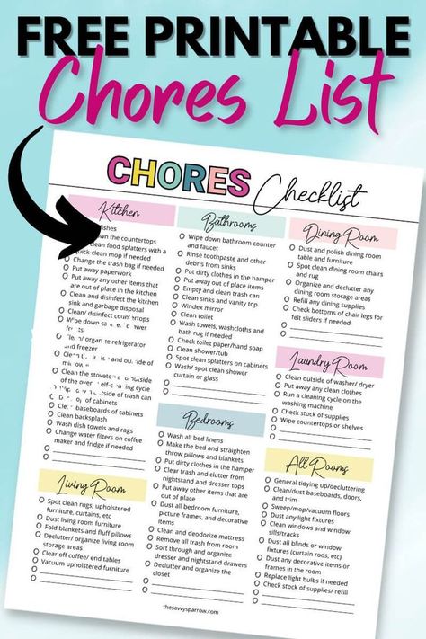 House Chores List For Adults Weekly, Ultimate Household Chore List, Free Daily Cleaning Schedule Printable, Home Cleaning Checklist Free Printable, Daily Household Chore List, Master Chore List, Printable Chore List For Adults, Household Tasks List, Household Responsibilities List