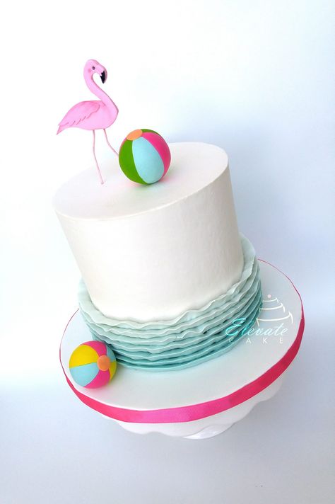 Flamingo Beach Cake, Beach Ball Smash Cake, Waves Cake, Flamingo Cakes, Vintage Pool Parties, Ball Theme Birthday, Summer Party Cake, Tropical Cakes, Pool Party Cake