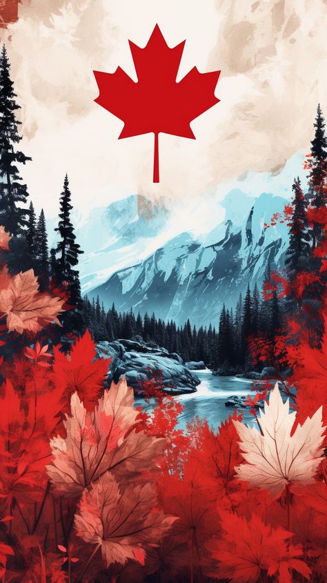 Canada, native picture, red, white, painting, forest, mountain, wallpaper phone Canadian Flag Wallpaper, Canada Dream Wallpaper, Canada Flag Wallpaper Iphone, Canadian Culture Aesthetic, Canada Wallpaper Backgrounds, What To Do In Vancouver Canada, Canada Flag Aesthetic, Canada Flag Art, Canada Wallpaper Iphone