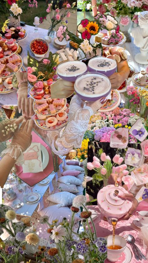 Aesthetic Tea Party Food, Spring Garden Tea Party, Croquette Tea Party, Bridgerton Watch Party, Bridgerton High Tea, Garden Tea Party Aesthetic, High Tea Aesthetic, Tea Party Themes, Tea Party Aesthetic