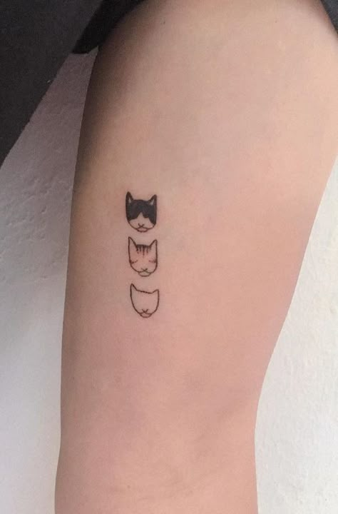 Tiny Cats Tattoo - TattManiaTattMania Cat Meaning Tattoo, Tattoos Of Cats For Women, Cat Dog Tattoo Minimalist, Men Cat Tattoo, Small Tattoos Of Cats, Multiple Cats Tattoo, Sister Tattoos Cat, Cat Head Tattoo Simple, Cat Fur Pattern Tattoo