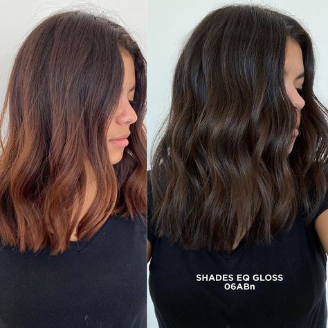 4,650 vind-ik-leuks, 97 opmerkingen - Redken (@redken) op Instagram: 'We have loved the feedback we have been hearing about our new Ash Brown (ABn) series, available in…' Brunette Redken Shades Eq, Dark Hair Gloss, Toner For Brown Hair, Hair Glaze, Hair Lookbook, Brown Hair Color Shades, Warm Brown Hair, Brassy Hair, Redken Hair Color