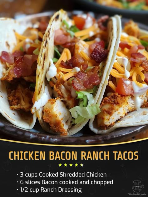 Bacon Chicken Ranch Tacos, Chicken Bacon Ranch Tacos Recipe, Chicken Bacon Ranch Tacos, Bacon Ranch Chicken Tacos, Cool Ranch Chicken Tacos, Chicken Bacon Chipotle Ranch Tacos, Grilled Chicken Bacon Ranch Sandwich, Chili’s Chicken Bacon Ranch Quesadillas, Bacon Taco