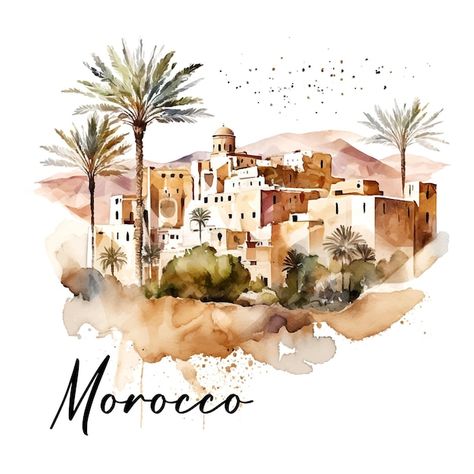 Paysage Pittoresque Du Maroc Aquarelle A... | Premium Vector #Freepik #vector #vue-panoramique #panorama #ville-maroc #ville-africaine Album Photo Voyage, Photo Gallery Wall Layout, Art Marocain, Album Photo Scrapbooking, Architecture Drawing Plan, Aquarelle Art, Gallery Wall Layout, Photo Wall Gallery, Painting Subjects