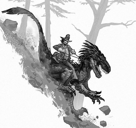 The quick way back to town. #oldwestdinosaurs #utahraptor #raptor #dinosaur #reptiles #cowboy #oldwest #conceptart #illustration #drawing #draw #digitalart #characterdesign #creaturedesign #instaart #art #artistsoninstagram #instagood Dinosaurs Of The Wild West, Shaun Keenan, Skeleton Warrior, Interesting Drawings, Dinosaur Drawing, Jurassic World Dinosaurs, Ark Survival Evolved, Paleo Art, Extinct Animals