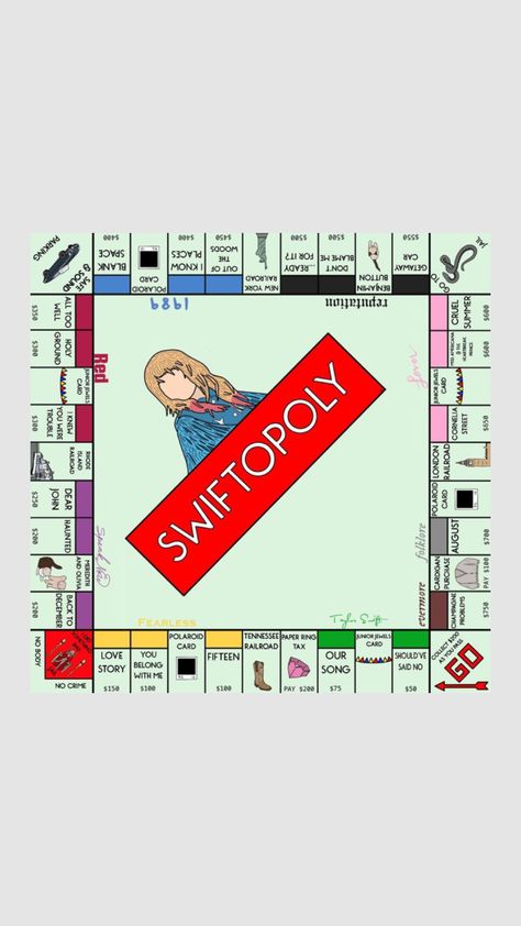 Taylor Swift Monopoly, Swift Monopoly, Taylor Swift Games, Taylor Swift Birthday Party Ideas, Taylor Swift Book, Taylor Swift Party, Taylor Swift Birthday, Monopoly Board, Cute Birthday Ideas