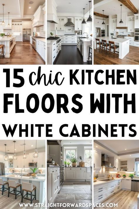 15 Popular Flooring Ideas For White Kitchen Cabinets (2024) Kitchen Floors White Cabinets, 2024 Kitchen Floor Trends, Kitchen Floor Tile Ideas White Cabinets, Kitchen Floors With White Cabinets, Floors With White Cabinets, White Kitchen Flooring Ideas, 2024 Flooring Trends, Kitchen Ideas 2024 Trends, Farmhouse Kitchen Flooring Ideas