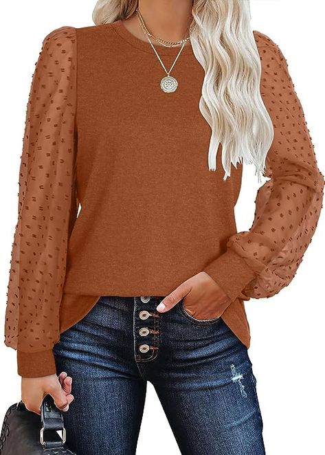 Women’s Tops, Plus Size Chic, Awesome Blouse, Womens Long Sleeve Shirts, Fall Collection, 가을 패션, Top Design, Puff Sleeve Top, Sheer Sleeves