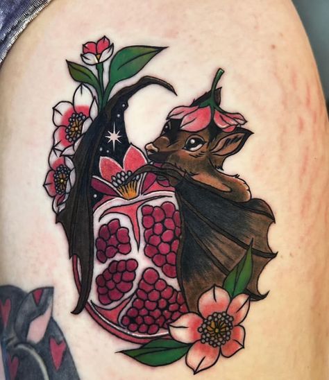 Pomegranate Tattoo, Tatuaje Cover Up, Fruit Tattoo, Traditional Tattoo Inspiration, Tattoo Apprenticeship, Bat Tattoo, Floral Tattoo Sleeve, Gorgeous Tattoos, Dream Tattoos