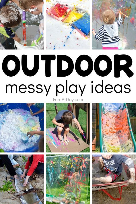 You and the kids are going to want to try these outdoor messy play ideas right away! They're perfect for summer camps or any time the weather is good. Break out the messy play and watch the kids have a blast. Mud Day Activities, Kids Messy Play, Messy Play Ideas, Messy Games, Messy Party, Play Ideas For Kids, Messy Play Activities, Preschool Skills, Snow Painting