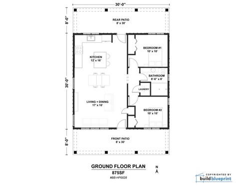 30' X 30' American Cottage 2 Bedroom Architectural - Etsy Cottage Blueprints, Cabin Blueprints, American Cottage, 2 Bedroom Floor Plans, Small Cottage House Plans, House Plan With Loft, 2 Bedroom House Plans, Cabin Floor Plans, Small House Floor Plans