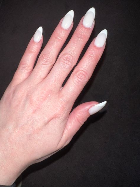 Almond shaped overlay nails, modern french manicure with light gray and white Nails Modern French, Modern French Manicure, White French Tip Nails, Overlay Nails, White French Tip, Modern French, Tip Nails, Almond Shaped, White French