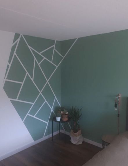 Tape Mural, Wall Art Paint, Geometric Wall Paint, Tape Wall Art, Wall Paint Patterns, Feature Wall Bedroom, 3d Wall Painting, Diy Tape, Diy Wall Painting